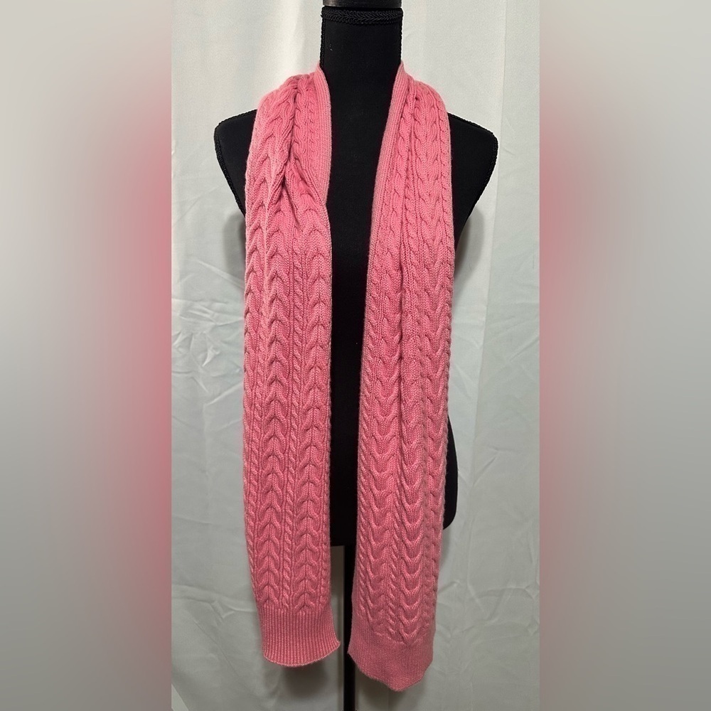 TALBOTS Pink Lambs Wool Blend Cable Knit Pink Scarf 68x8